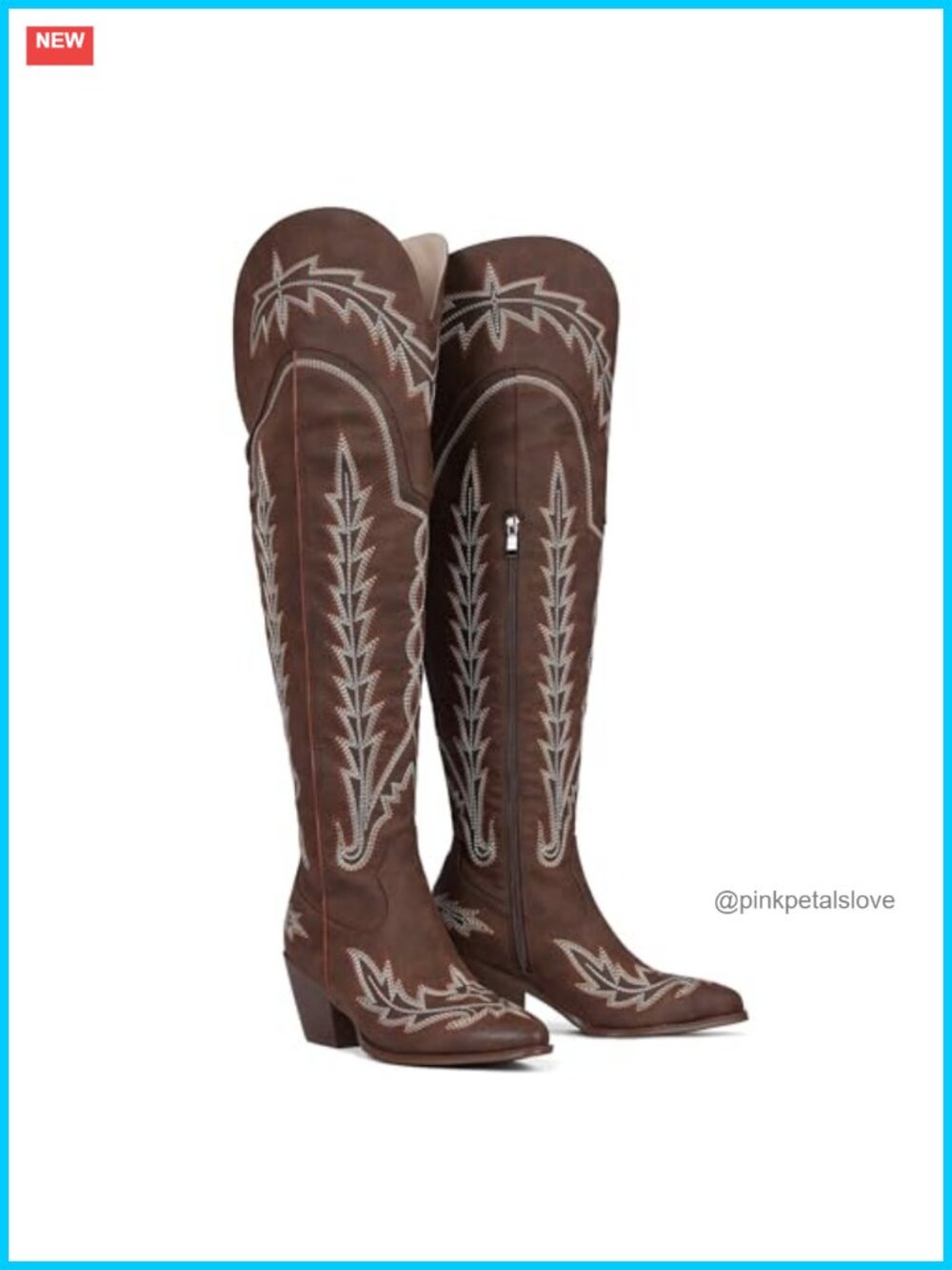 Wide Calf Embroidered Western Over the Knee Boots Pointed Toe Side Zip